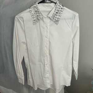 Finely Embellished Shirt Blouse in White